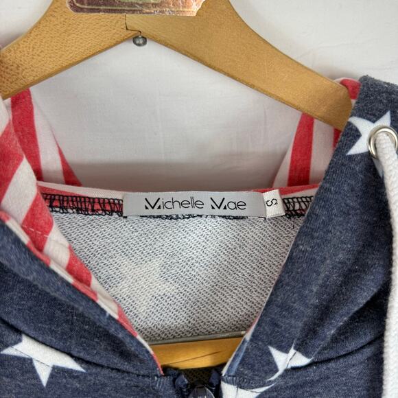 Michelle Mae Patriotic Zip Up Hoodie Sz Small Women's Blue Red Stars - Picture 4 of 6